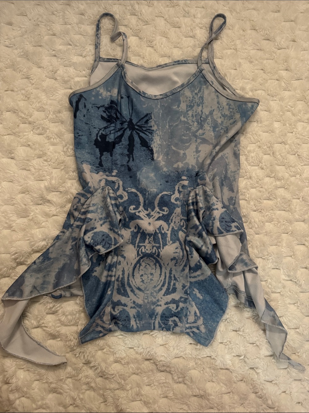 Women's Blue Print Asymmetric Spaghetti Strap Tank Top